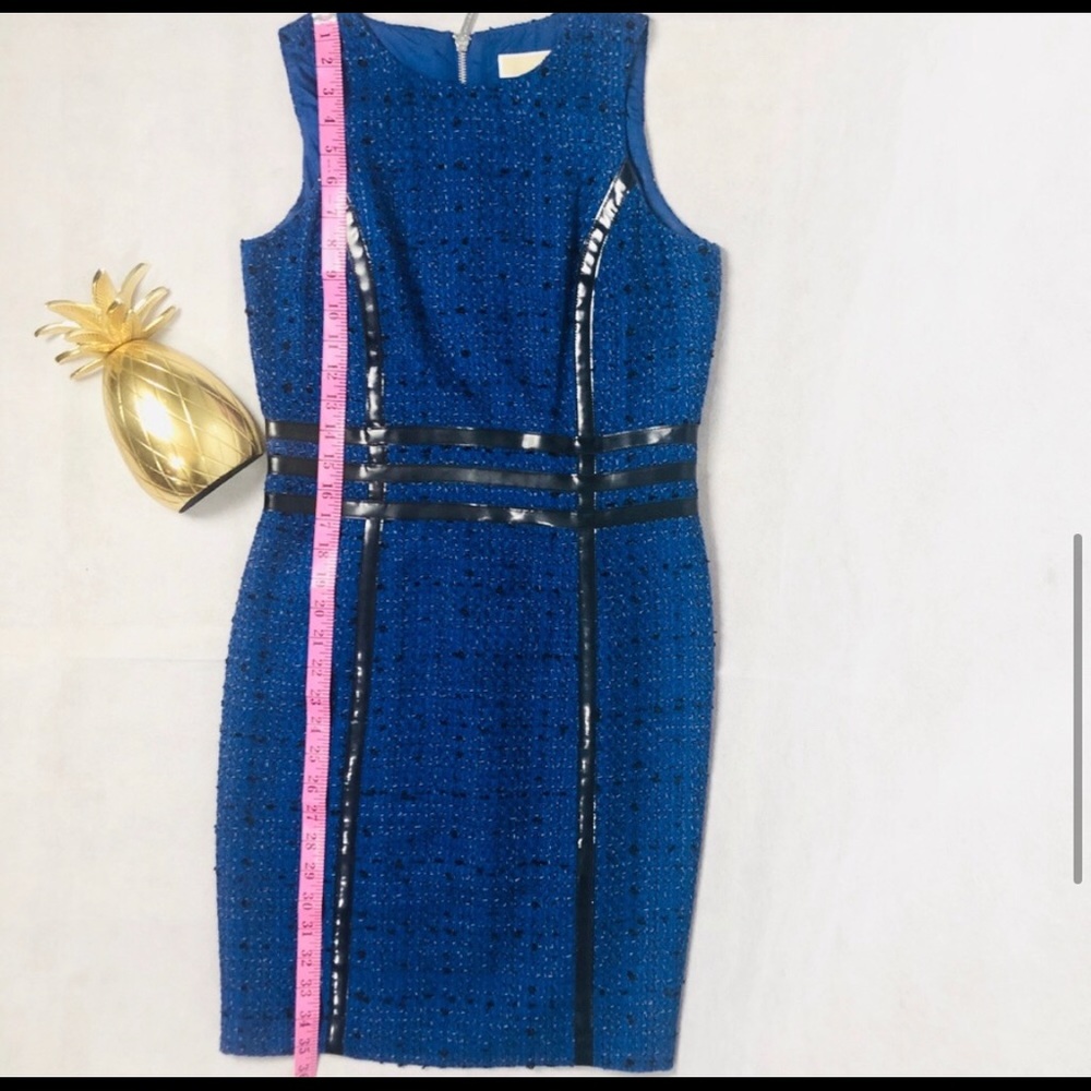 Michael Kors Blue & Faux Leather Tweed Dress 2